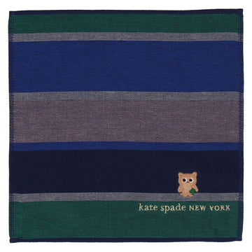 ガーゼ&パイルタオルハンカチ ランダムボーダー with クリッター　ネイビーブルー