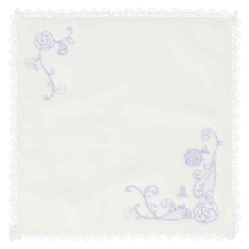 婦人ミニタオル 刺繍＆レース #083b　サックス