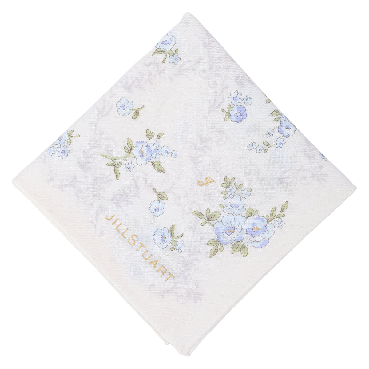 プリントハンカチ リトルフラワー　クリーム&ライトブルー
