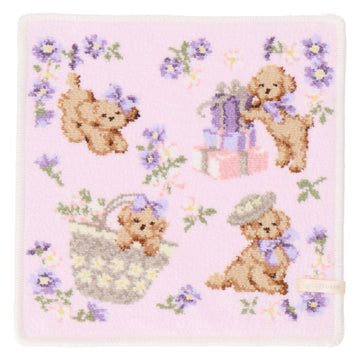 シェニールハンカチ 子犬  　ピンク