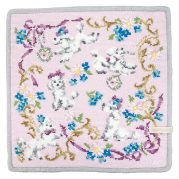 シェニールハンカチ プードル&リボン　ピンク