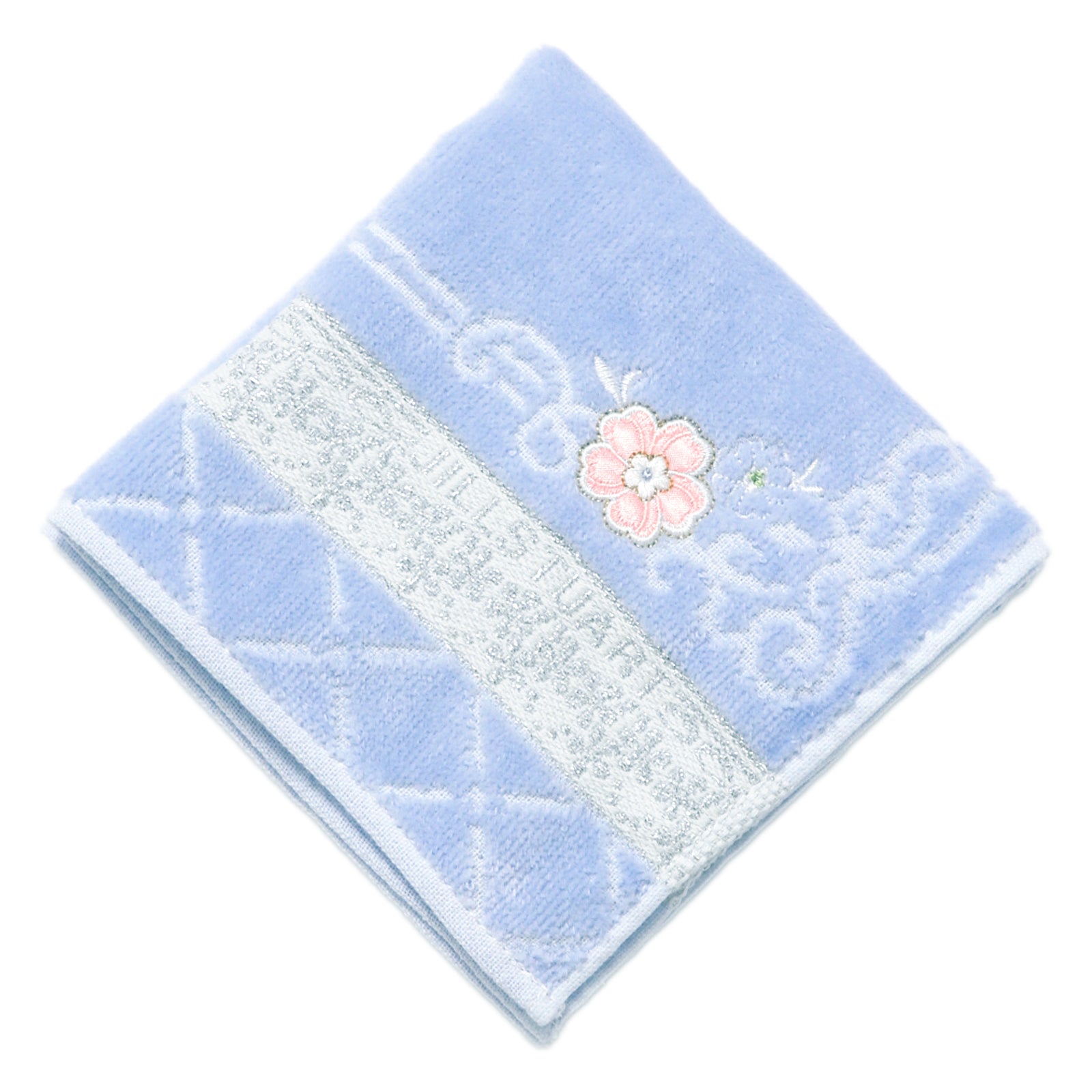 タオルハンカチ パッケージ入り フラワー刺繍 　ブルー
