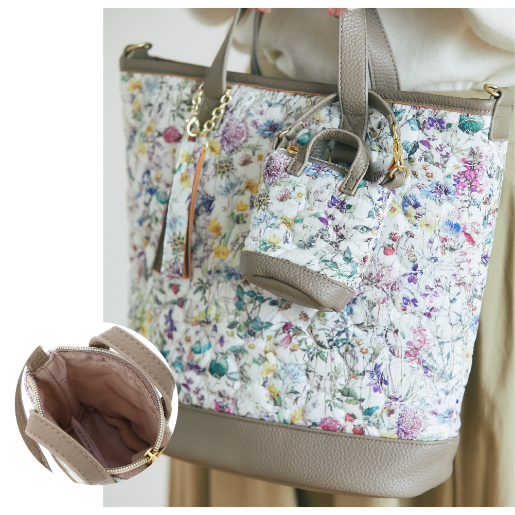 ミニバッグ型チャームポーチ WildFlowers　アイボリー