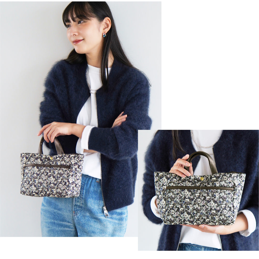 リバティプリント バッグインバッグ Leila　グレー