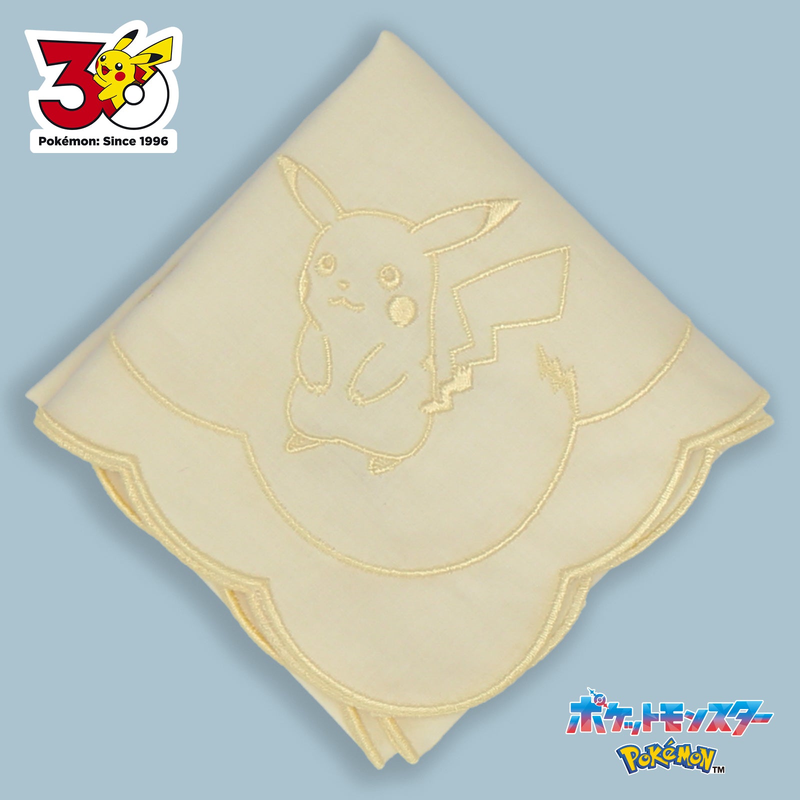 刺しゅうハンカチ  ピカチュウ＆カミナリ　イエロー