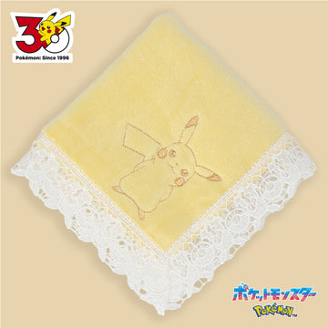 レースタオルハンカチ イエロー　おすましピカチュウ