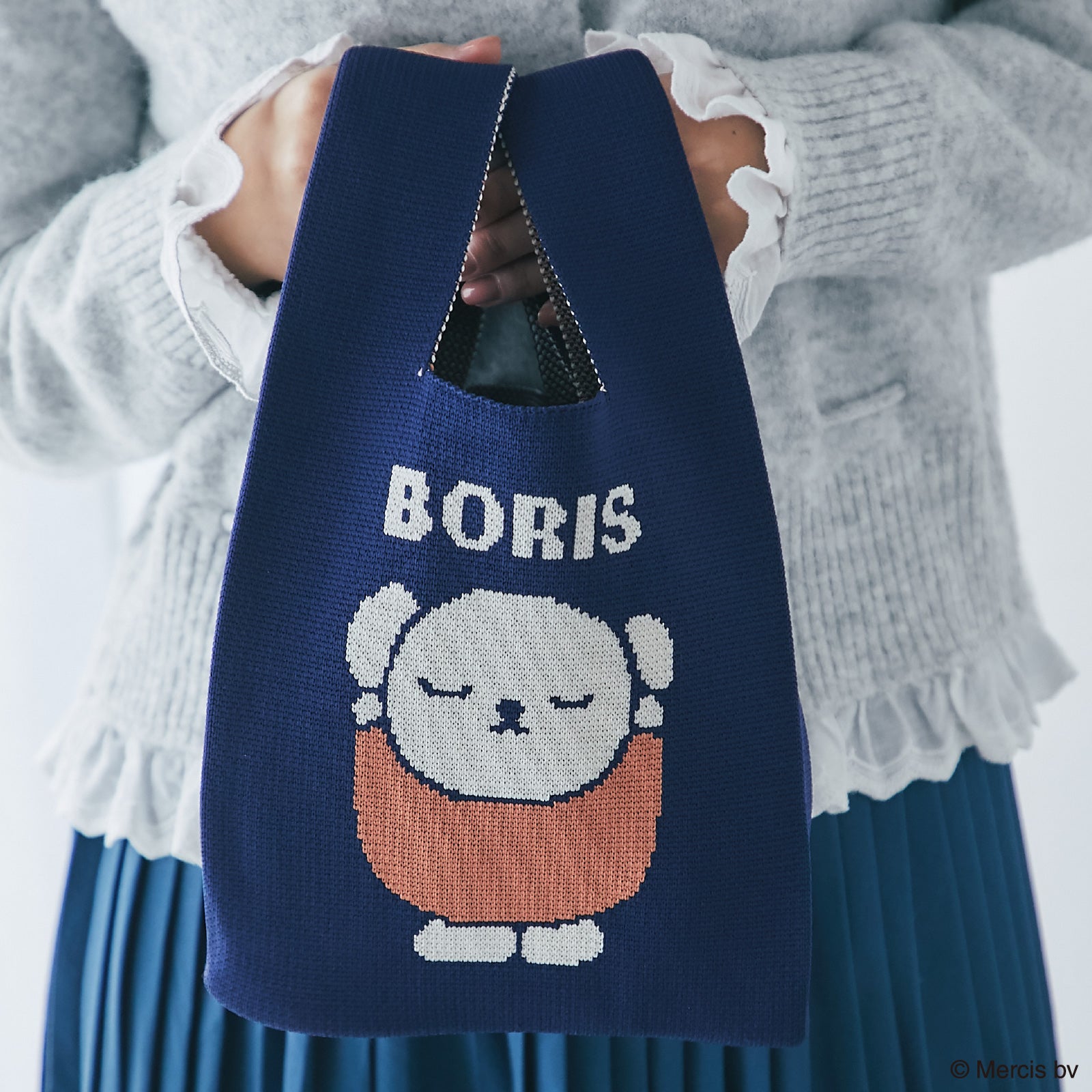 ニットミニバッグ ボリス　ネイビーブルー