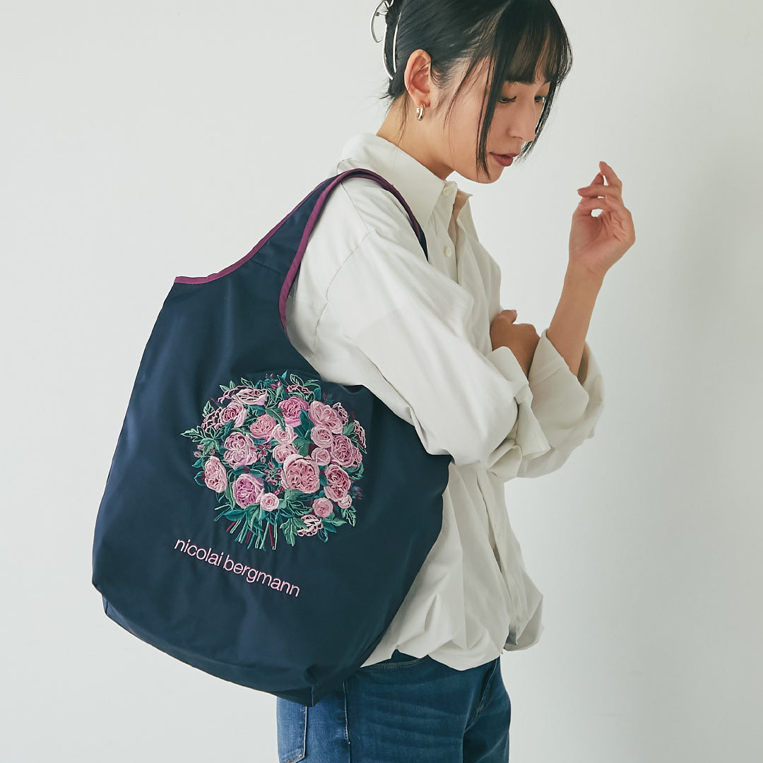 刺繍バッグ #362b　ネイビーブルー