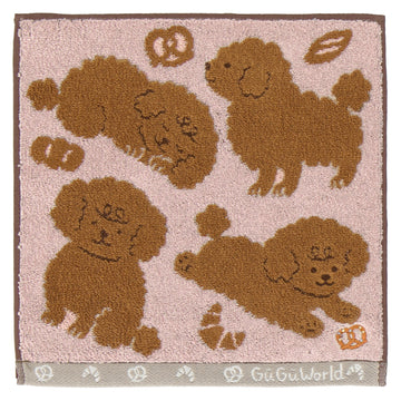 婦人タオルハンカチ トイプードル＆パン　ピンク
