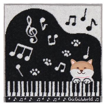 婦人タオルハンカチ 柴犬　ピアノ