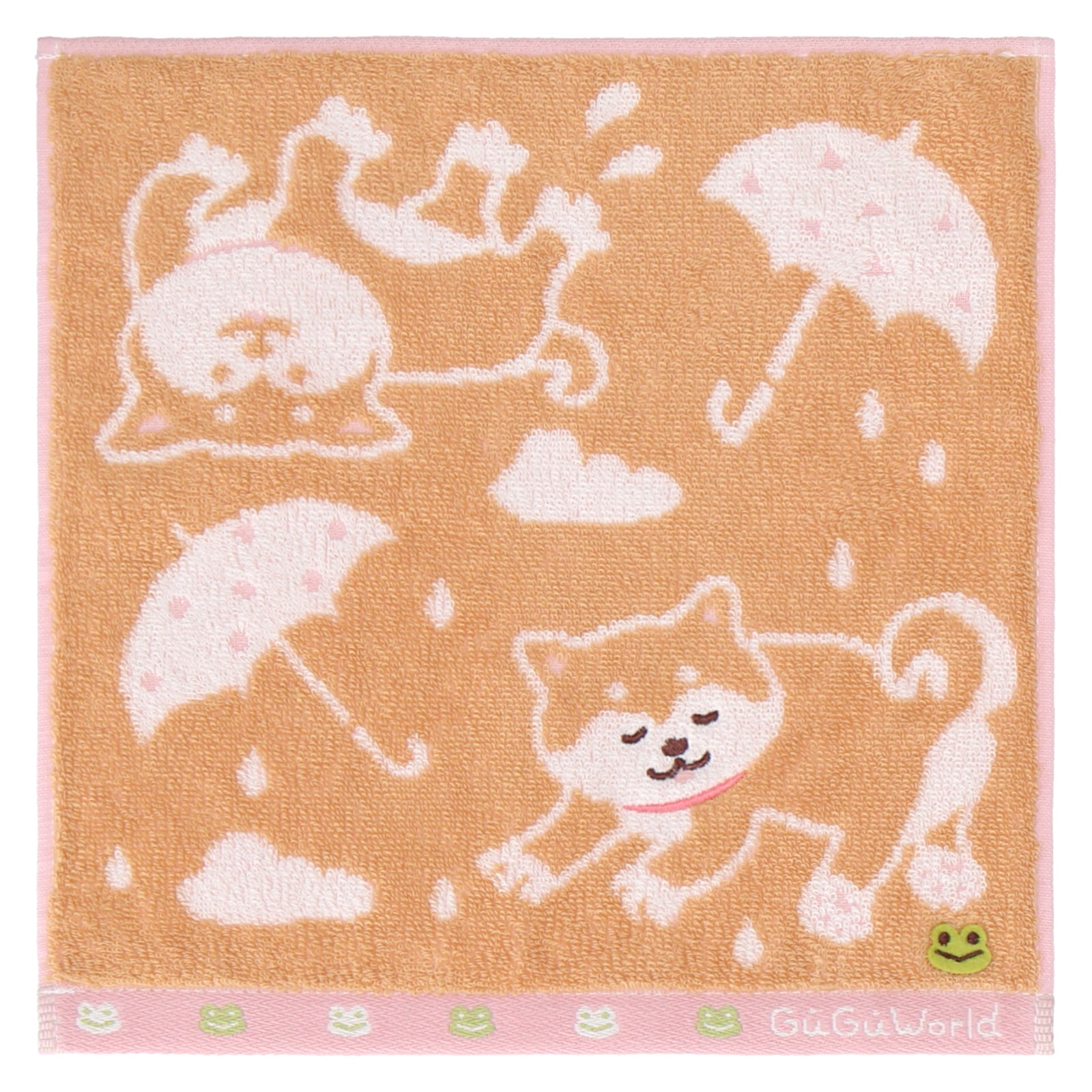 婦人タオルハンカチ 柴犬＆カエル　オレンジ