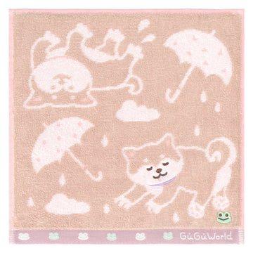 婦人タオルハンカチ 柴犬＆カエル　ベージュ