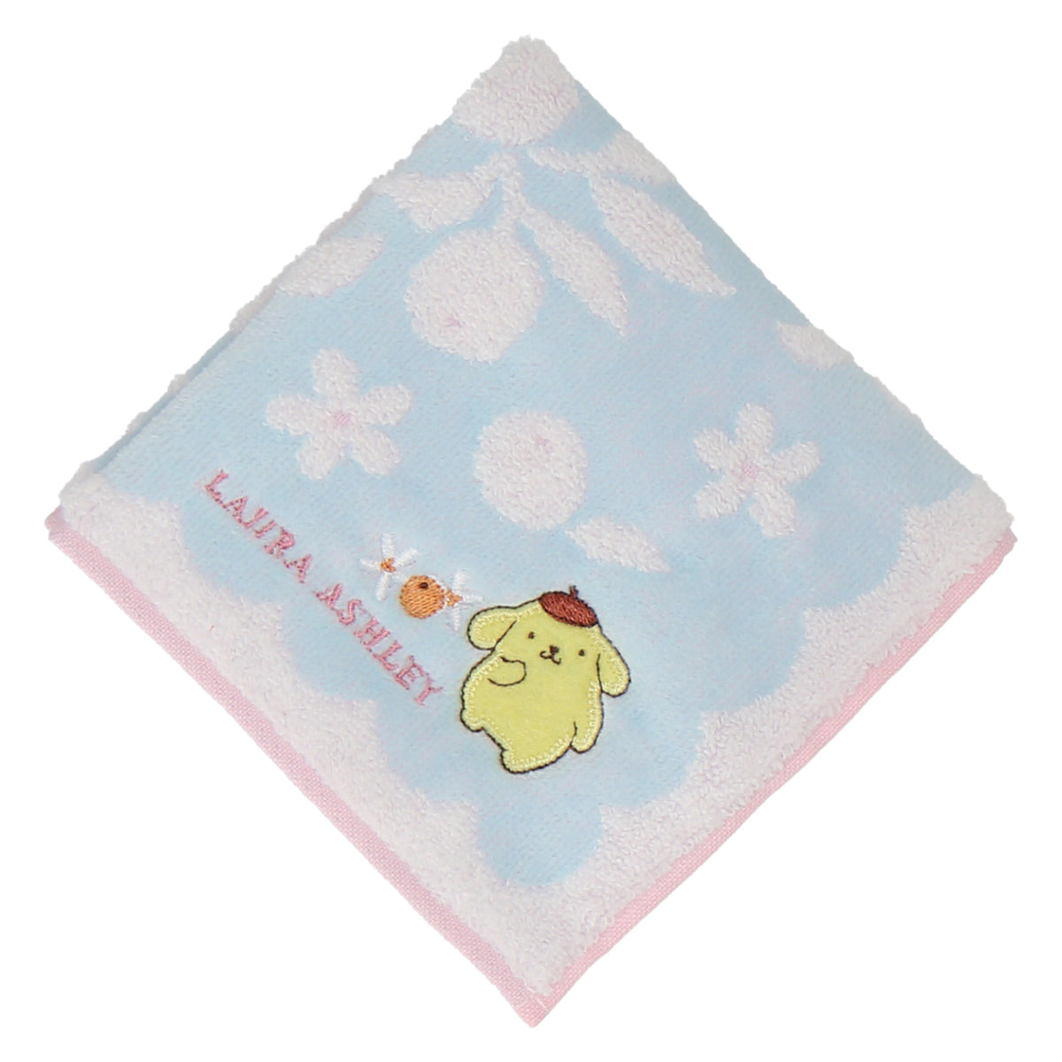 タオルハンカチ ワンポイント刺繍  ポムポムプリン　ブルー