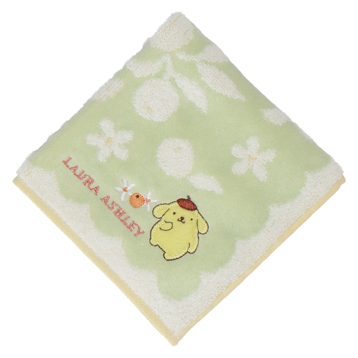 タオルハンカチ ワンポイント刺繍  ポムポムプリン　グリーン