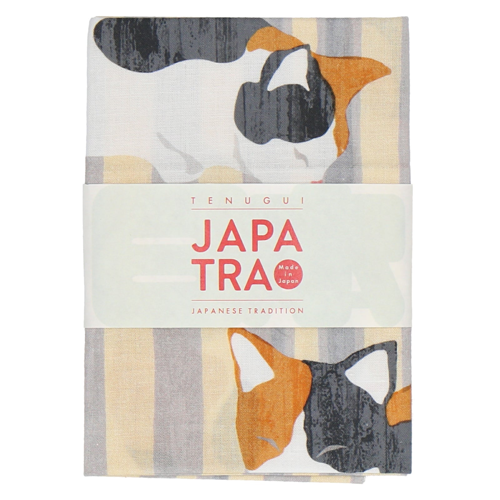 手ぬぐい　縞とねこ