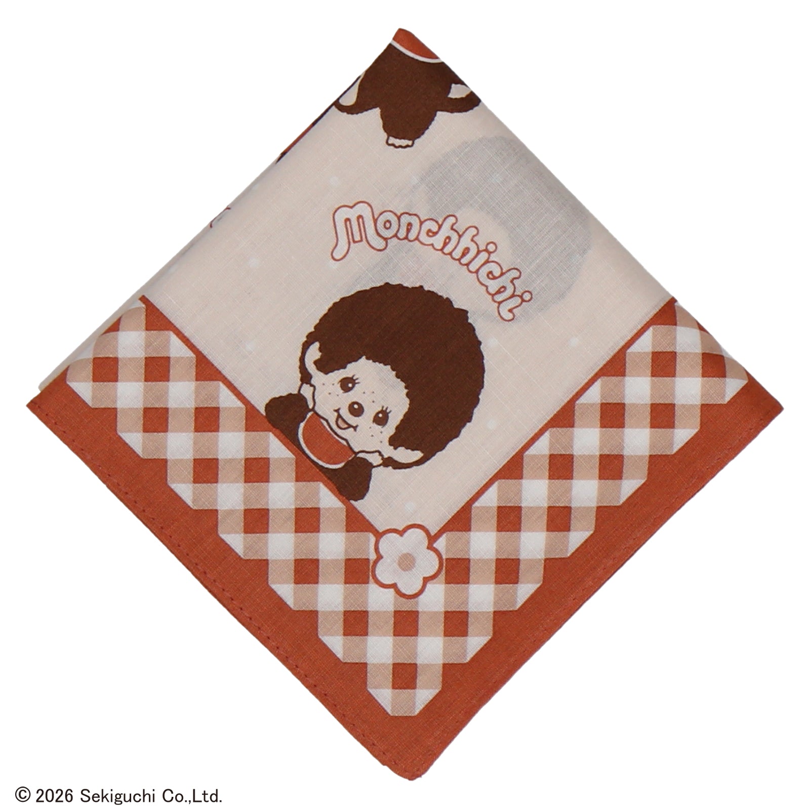 プリントハンカチ モンチッチくん&モンチッチちゃん　ブラウン