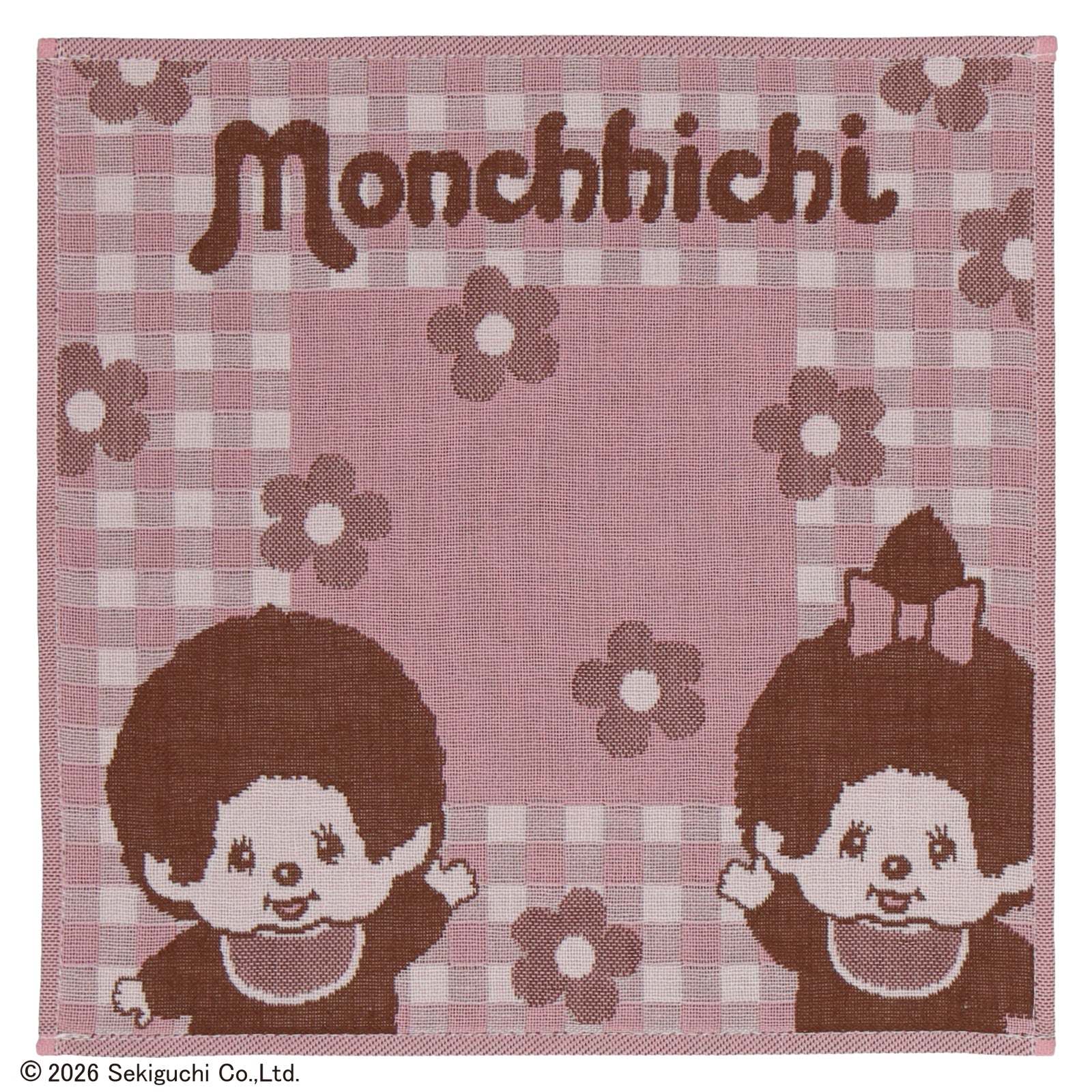 3重ガーゼハンカチ モンチッチくん&モンチッチちゃん　ピンク