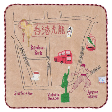 香港 活気のある街並み　刺繡タオル