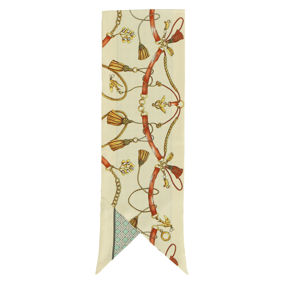 シルク剣先リバーシブルスカーフ 竹取物語(かぐや姫）　ベージュ