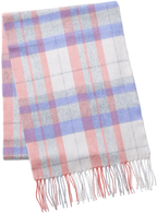 カシミヤ100% マフラー チェック柄　チェックコーラルブルー