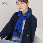 カシミヤ100％ マフラー チェック柄　モダンチェックブルー