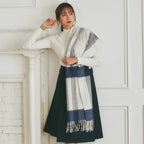 カシミヤ大判ストール チェック柄　チェックネイビー