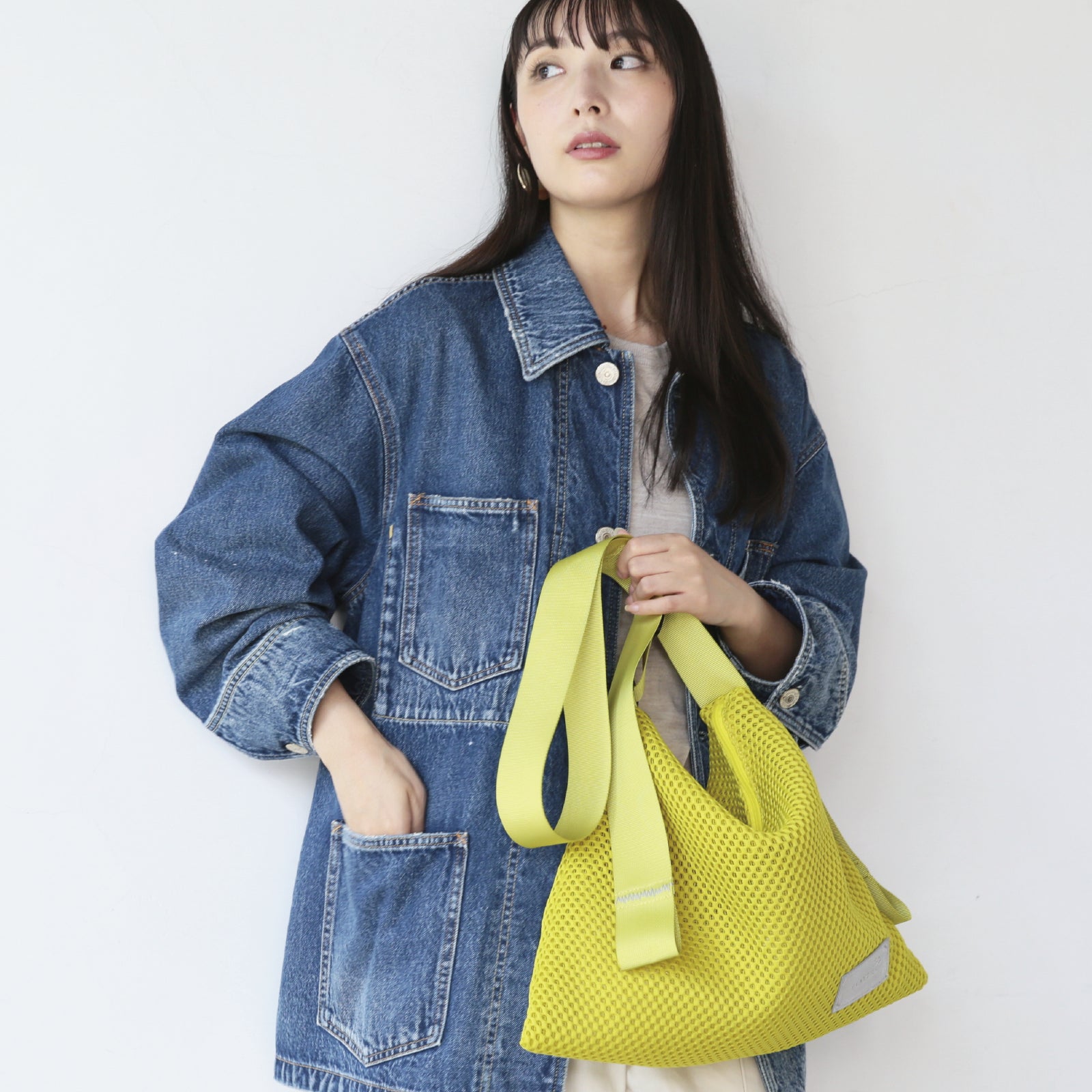 メッシュ カラーステッチショルダーM 　イエロー