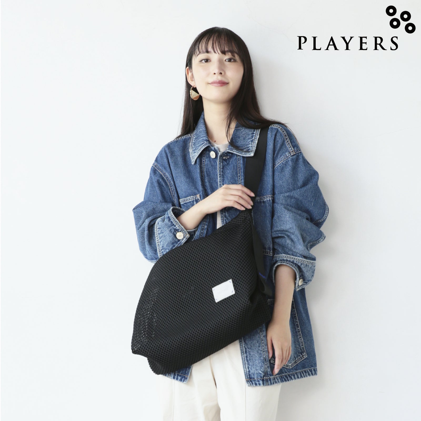 メッシュ カラーステッチショルダーL  　ブラック