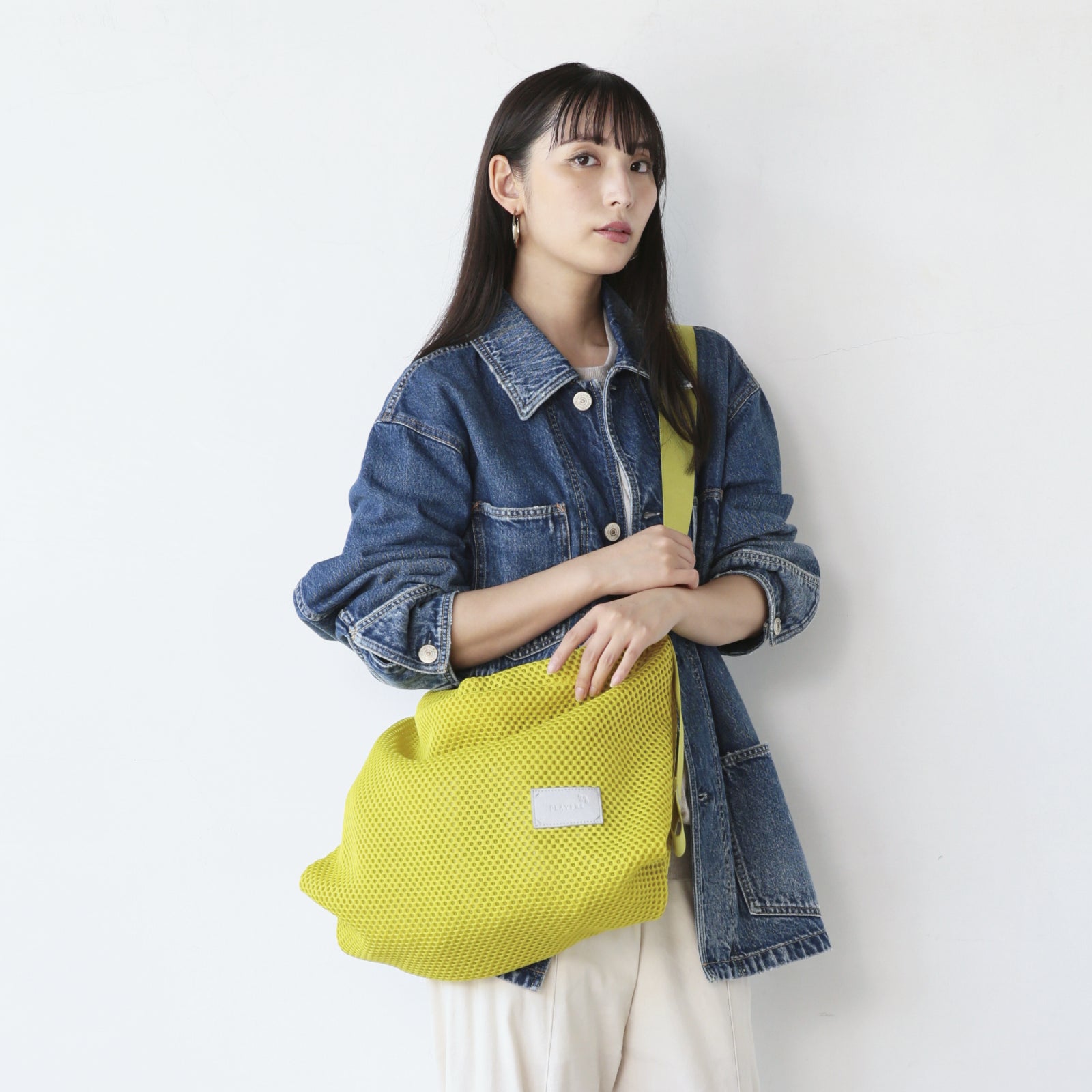 メッシュ カラーステッチショルダーL  　イエロー