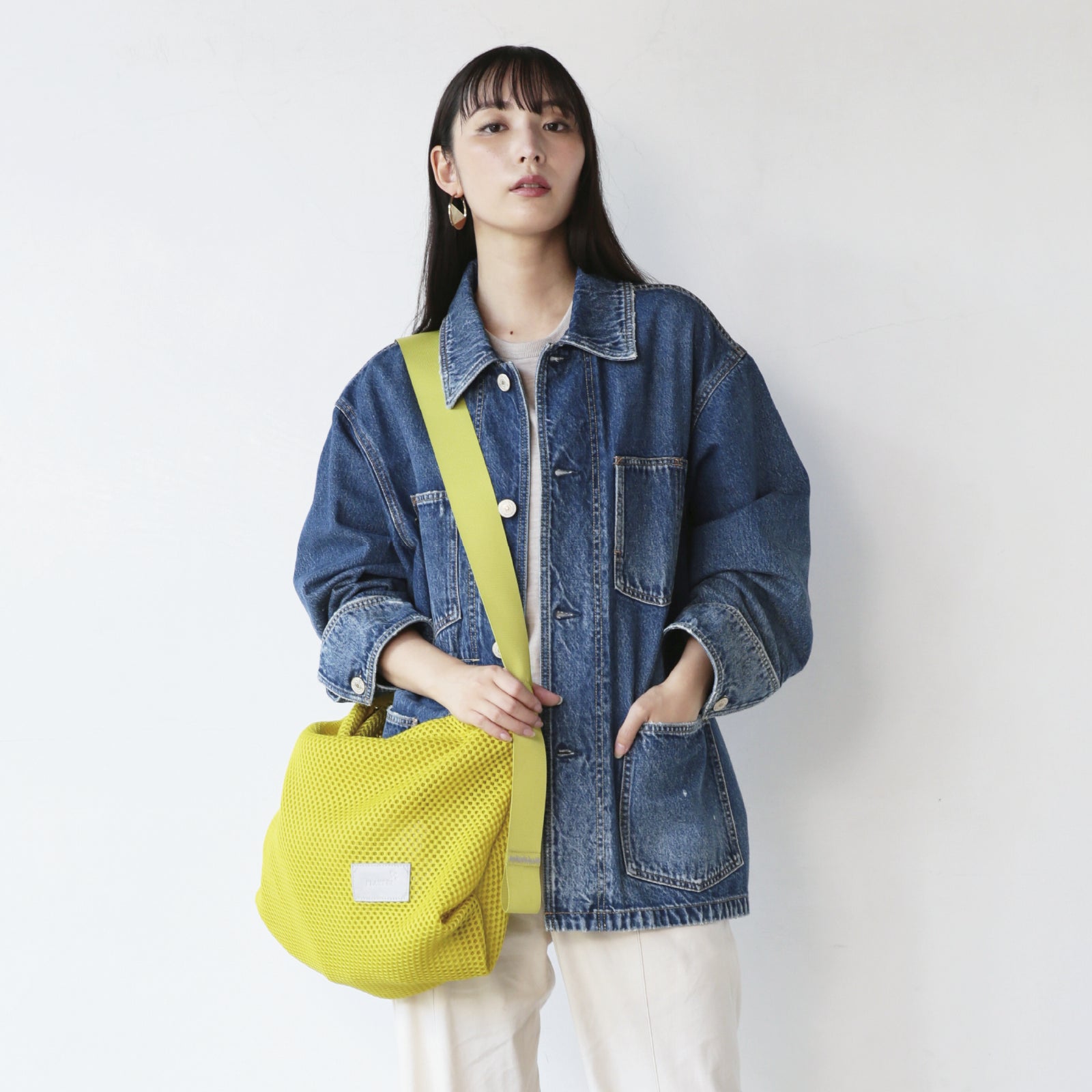 メッシュ カラーステッチショルダーL  　イエロー